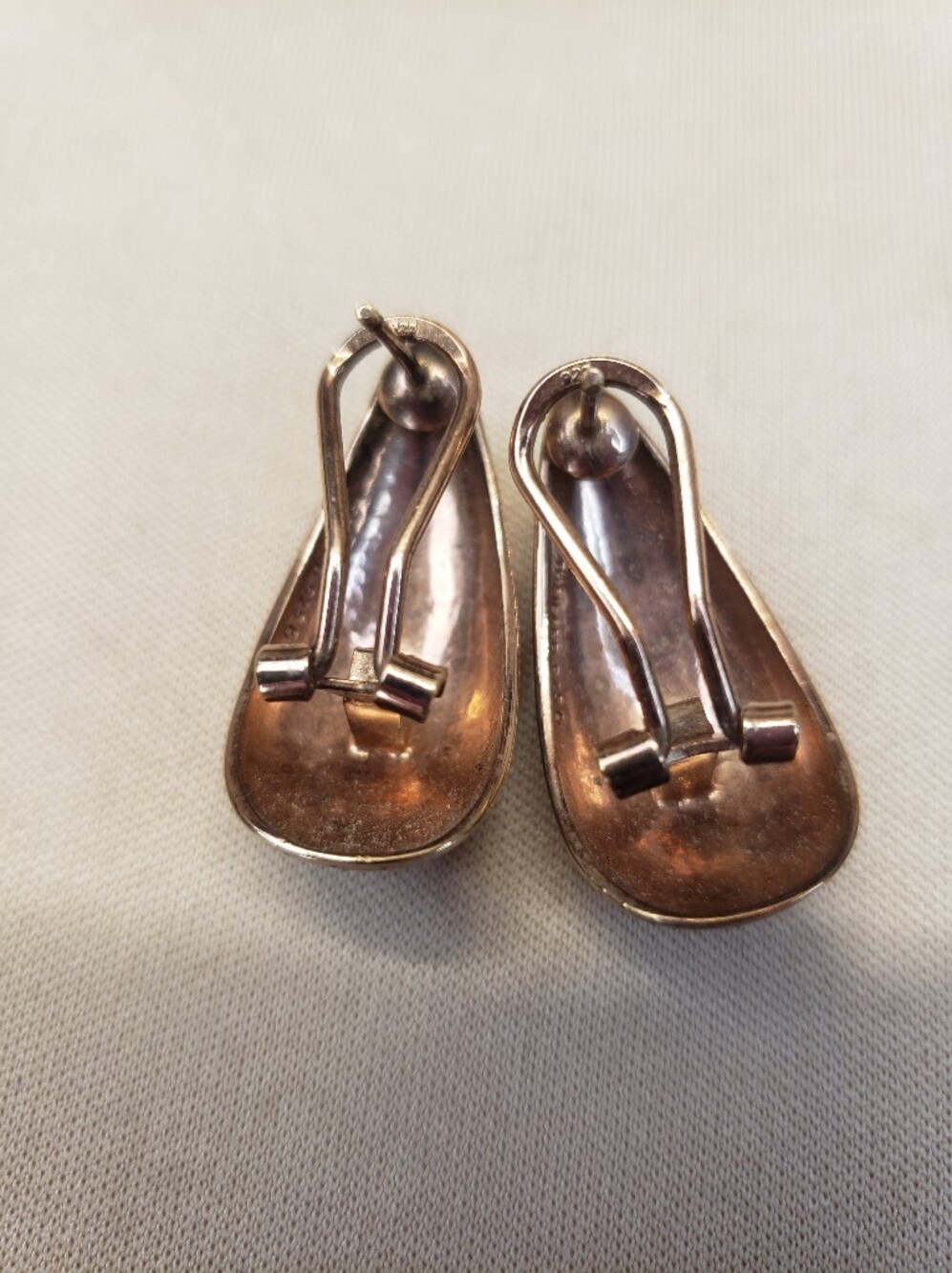 Vintage Bronzed Sterling Silver Speckled Teardrop Dome Earrings Signed Llj View 6